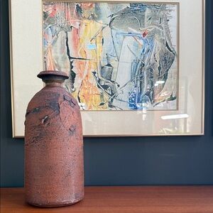 Ed Drahanchuk Rustic Brown Ceramic Vase mcm heavy red clay brutalist